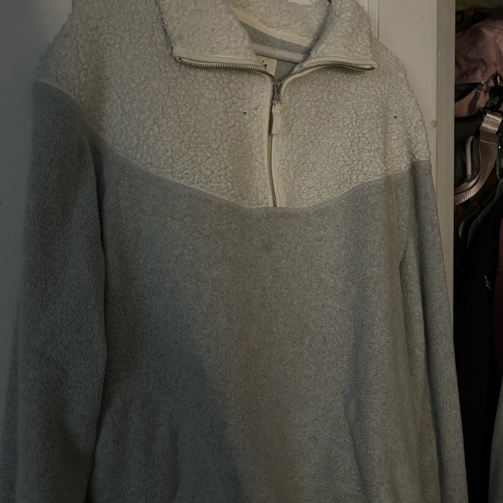 Aerie White and Gray Sherpa Zip-Up